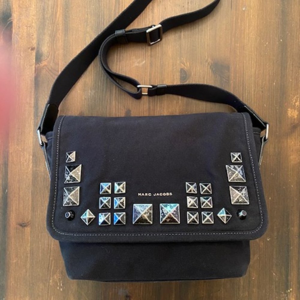 Marc Jacobs Black Canvas Chipped Stud Messenger Bag